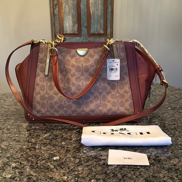 Coach Brown leather and Tan coated canvas Satchel with Structured Design NWT - Picture 3 of 14